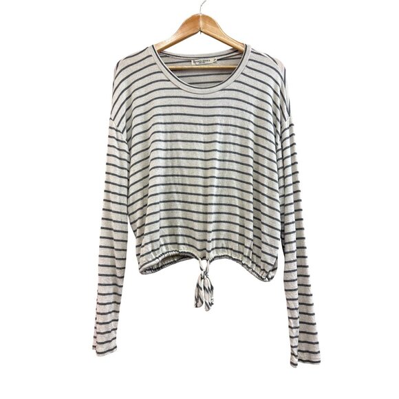 Chance or Fate Tops - Chance Or Fate Striped Tie-Hem Cropped Long Sleeve Top L